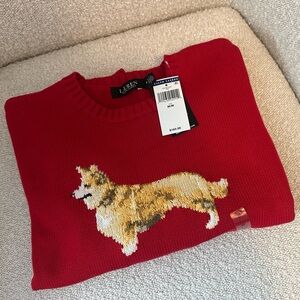 NWT RALPH LAUREN - Red Corgi Motif Sweater, M